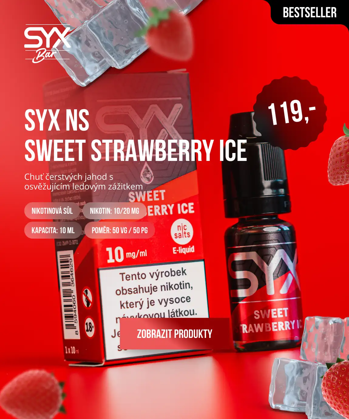 SYX NS SWEET STRAWBERRY ICE: Chuť čerstvých jahod s ledovým zážitkem