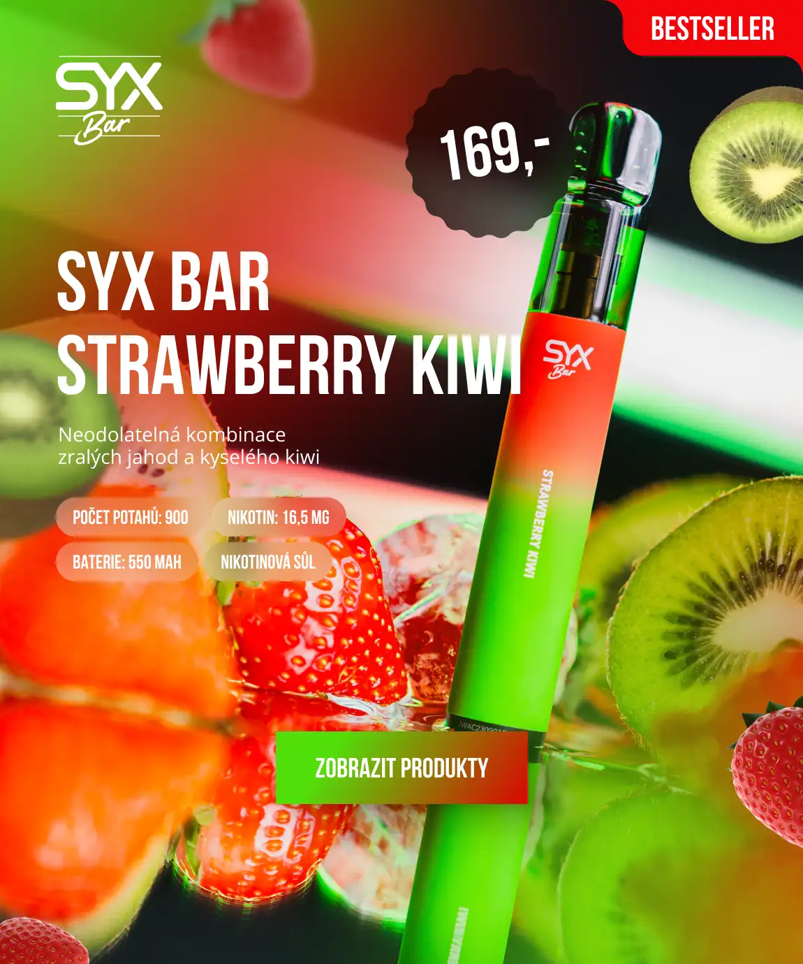 SYX BAR STRAWBERRY KIWI: Neodolatelná kombinace zralých jahod a kyselého kiwi